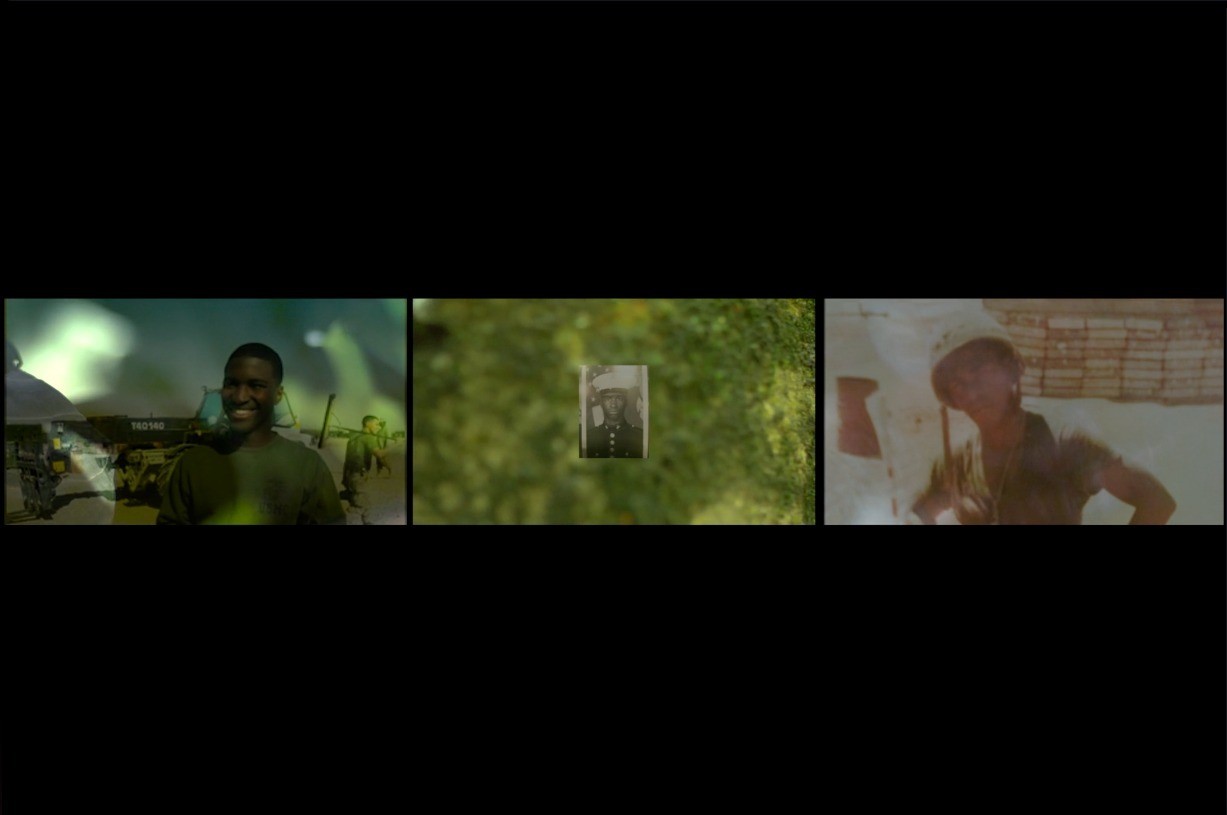 Layered Film Images of Soldi
 er with photo centered